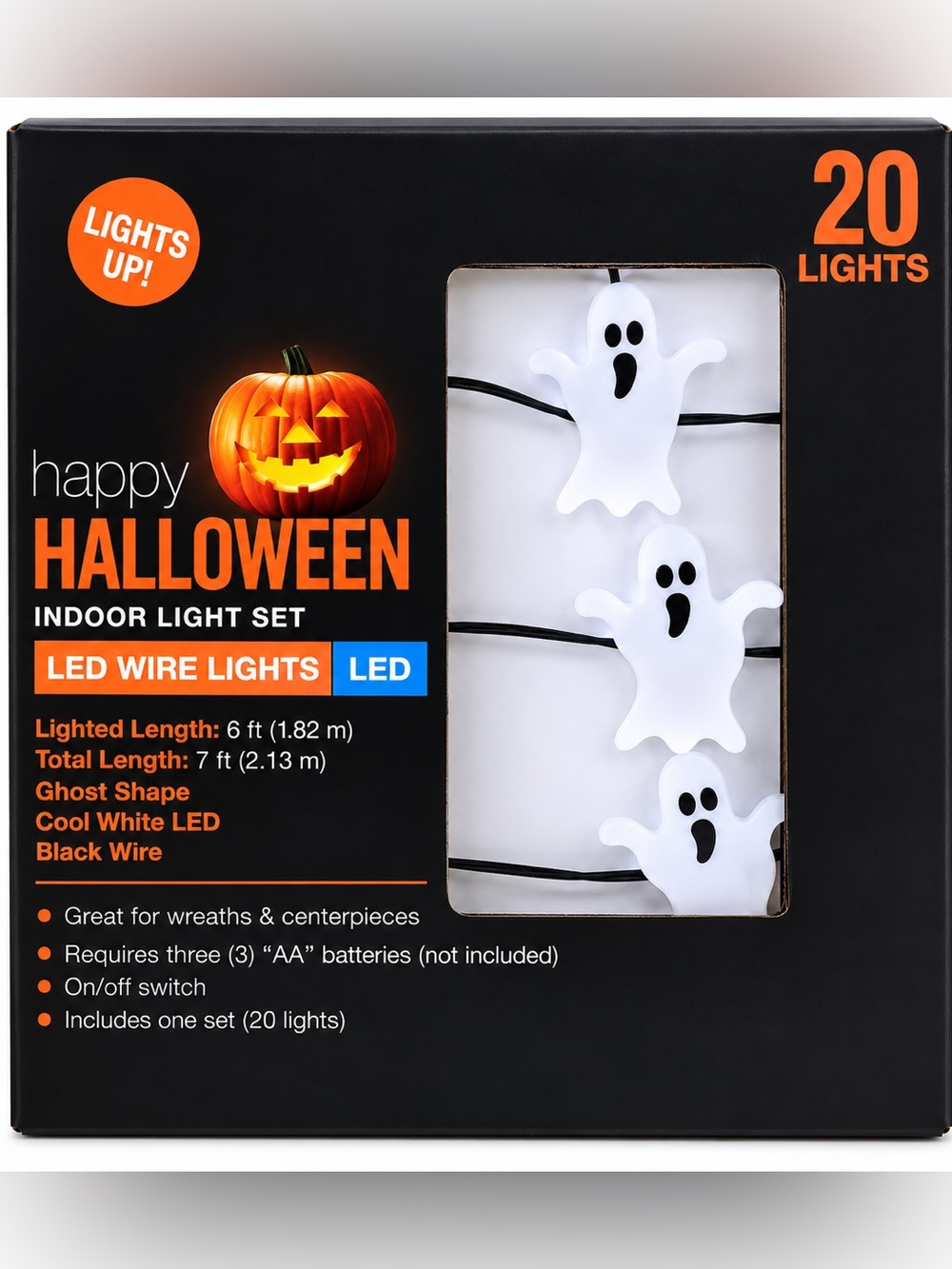 Happy Halloween 20 Count White Ghost LED Battery Operated Wire String Light